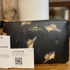 Coach Signature Black Penguin Print Wristlet Bag New NWT